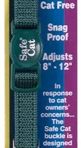 Safe Cat Adjustable Snag-Proof Nylon Breakaway Cat Collar Hunter, Green 3-8 in x 8-12 in