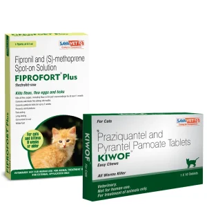 Savavet Kiwof Cat Deworming Tablet (10 tablets) and Savavet Fiprofort Plus (Fipronil) Tick & Flea Control Spot On for Cats Combo