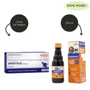 Savavet Kiwof Plus Dog Deworming Tablet (Pack of 10) And Mankind Hepamust Liver Tonic Appetite Booster for Dogs and Cats (200ml) Combo