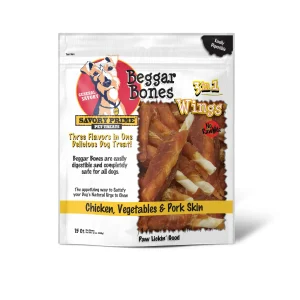 Savory Prime Beggar Bone 3in1 Wings Dog Treat Chicken, Vegetable & Pork 15 ct