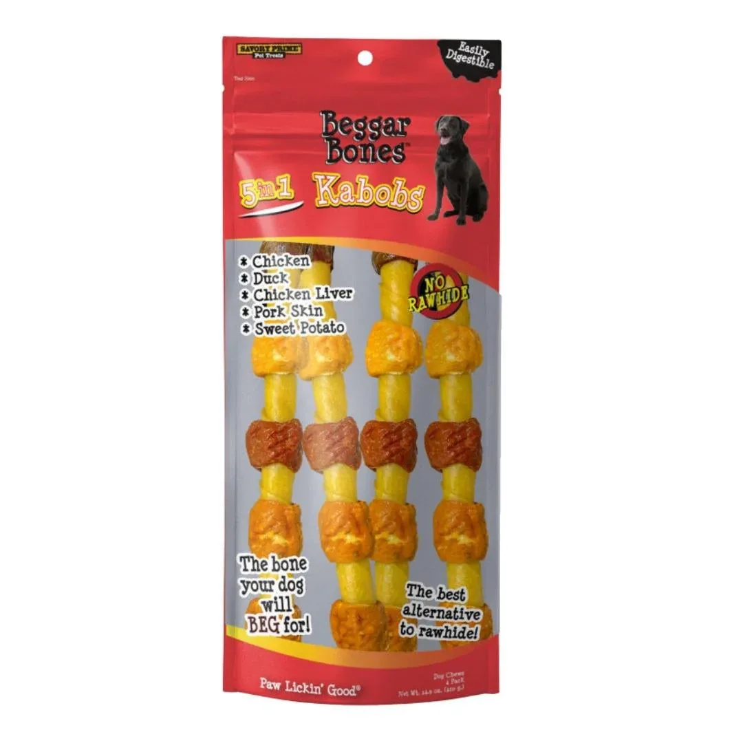 Savory Prime Beggar Bone 5-in-1 Kabobs Dog Treats 10 in, 4 ct