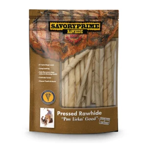 Savory Prime Pressed Rawhide Twist Sticks White 5 in, 20 pk