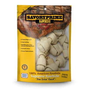 Savory Prime Supreme Knotted Rawhide Bones Bagged Natural 4-5 in, 10 ct