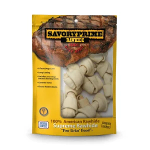 Savory Prime Supreme Knotted Rawhide Bones Bagged Natural 4-5 in, 20 pk