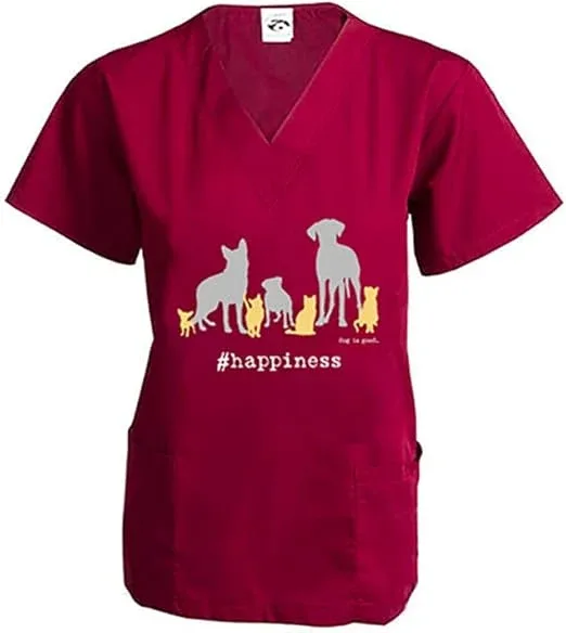 Scrub Top: #Happiness (Wine)