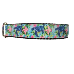 Sea Turtles and Flowers Nylon Dog Collar