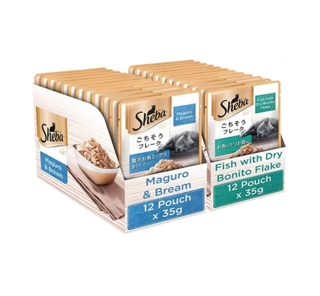 Sheba Maguro Bream Fish and Fish with Dry Bonito Flake Cat Wet Food Combo