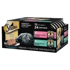 Sheba Perfect Portions Cuts in Gravy Wet Cat Food Variety Pack (Gourmet Salmon, Sustainable Tuna) 2.6 oz 12 ct