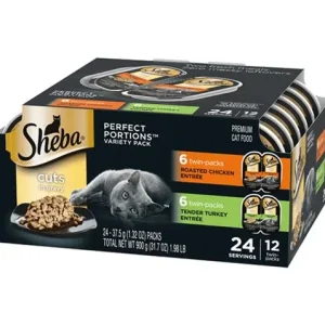 Sheba Perfect Portions Cuts in Gravy Wet Cat Food Variety Pack (Roasted Chicken, Tender Turkey) 2.6 oz 12 ct