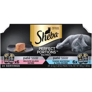 Sheba Perfect Portions Pate Wet Cat Food Variety Pack (Delicate Salmon, Tender Whitefish & Tuna) 2.6 oz 12 ct