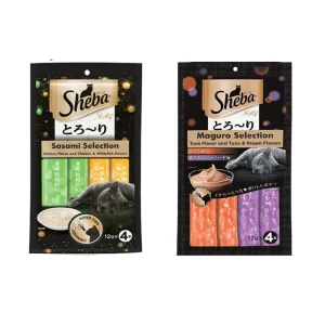 Sheba Tuna Flavor and Tuna & Prawn Maguro and Sheba Chicken & Chicken Whitefish Sasami Melty Premium Treats for Cats Combo