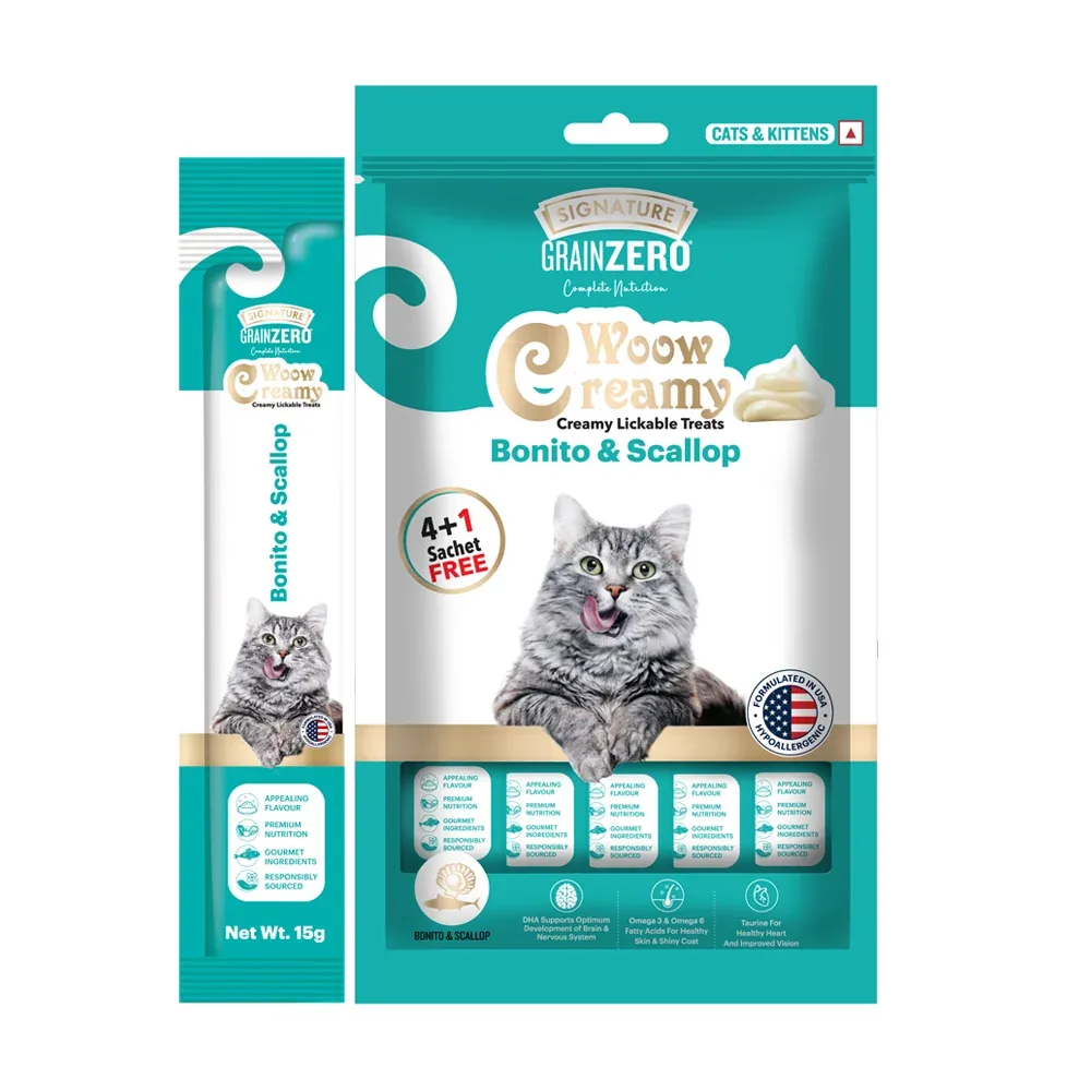 Signature Grain Zero Crab and Bonito & Scallop Lickable Creamy Treats for Cats Combo - Image 2