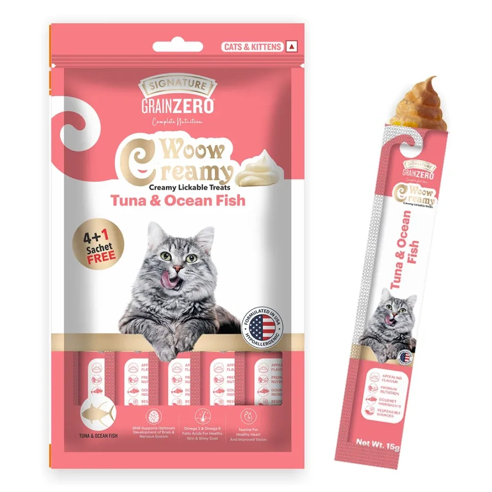 Signature Grain Zero Salmon and Tuna & Ocean Fish Lickable Creamy Cat Treats Combo - Image 2