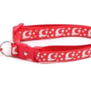 Silver Moons and Stars on Bright Red Cat Collar
