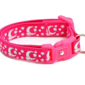 Silver Moons and Stars on Hot Pink Cat Collar