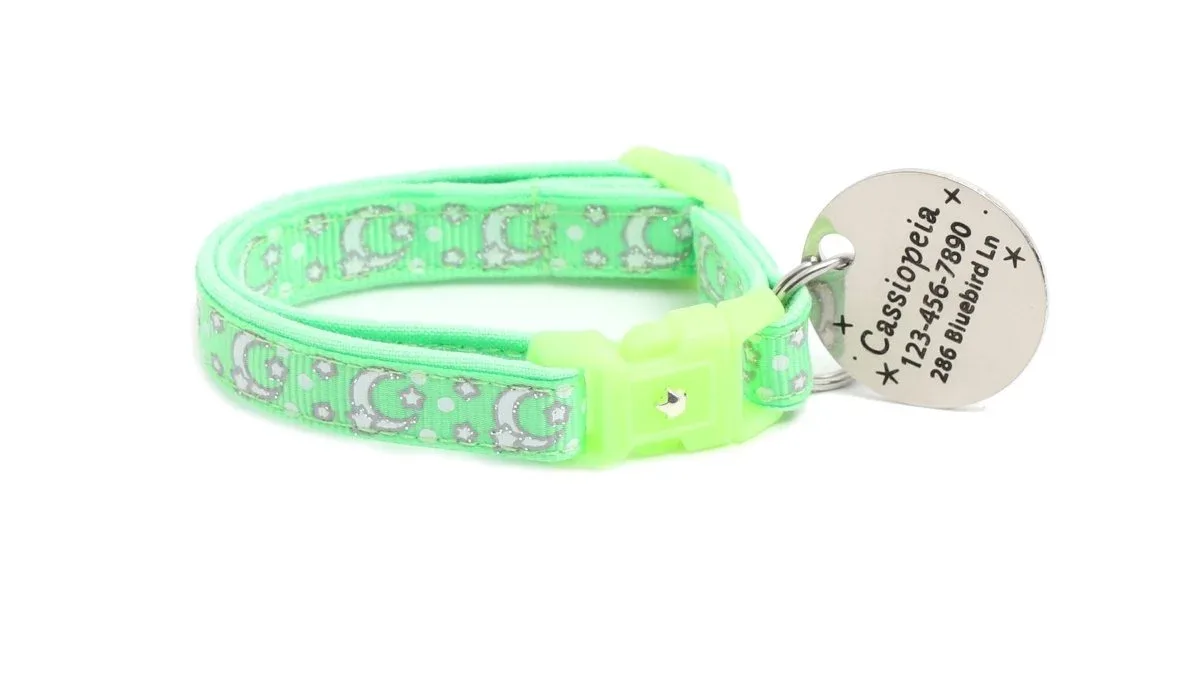 Silver Moons and Stars on Mint Green Cat Collar