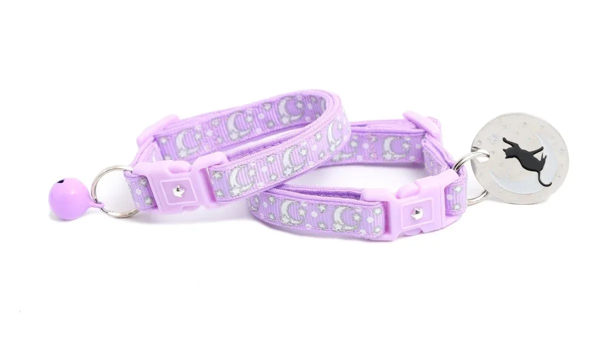 Silver Moons and Stars on Pastel Purple Cat Collar - Image 2