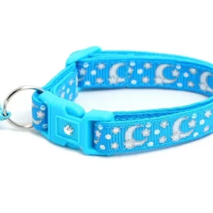Silver Moons and Stars on Peacock Blue Cat Collar