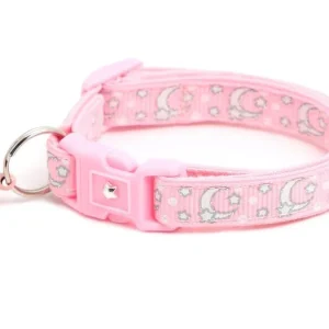 Silver Moons and Stars on Powder Pink Cat Collar