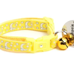 Silver Moons and Stars on Yellow Cat Collar