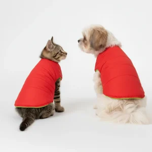Skatrs Coral Red Puffer Reversible Jacket for Dogs and Cats | With Adjustable Baby Velcro