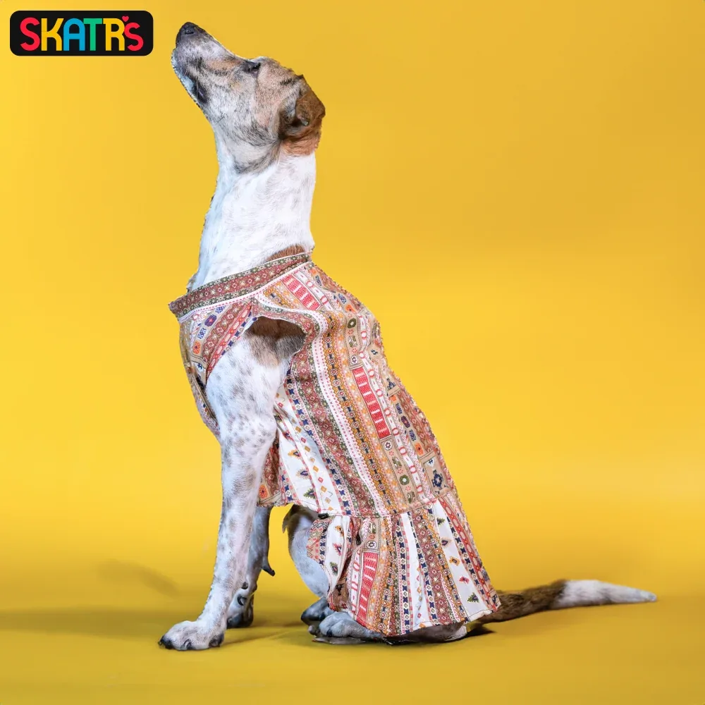 Skatrs Cotton Printed Dress for Dogs and Cats (White) - Image 2