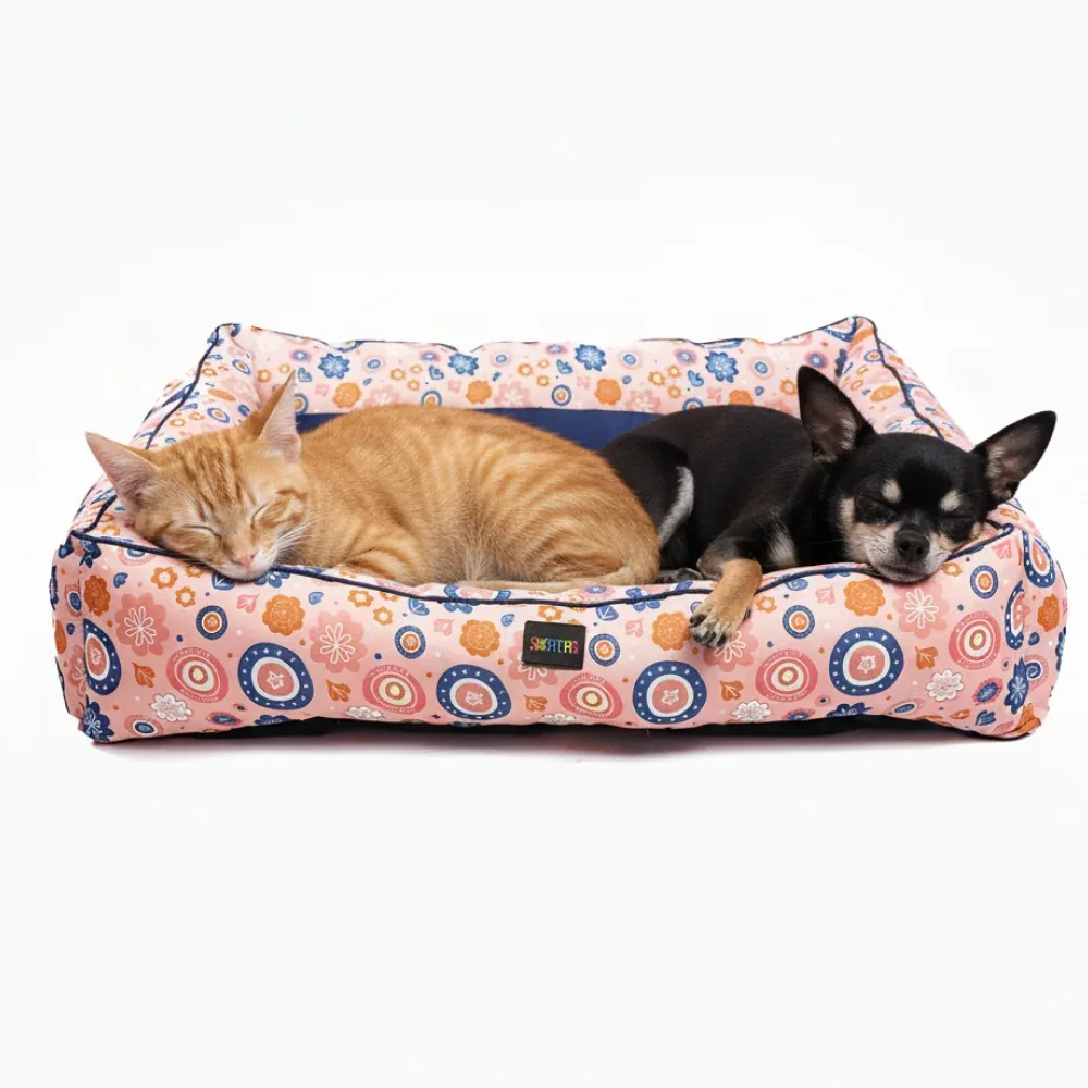Skatrs Floral Bed for Dogs & Cats (Pink/Blue)