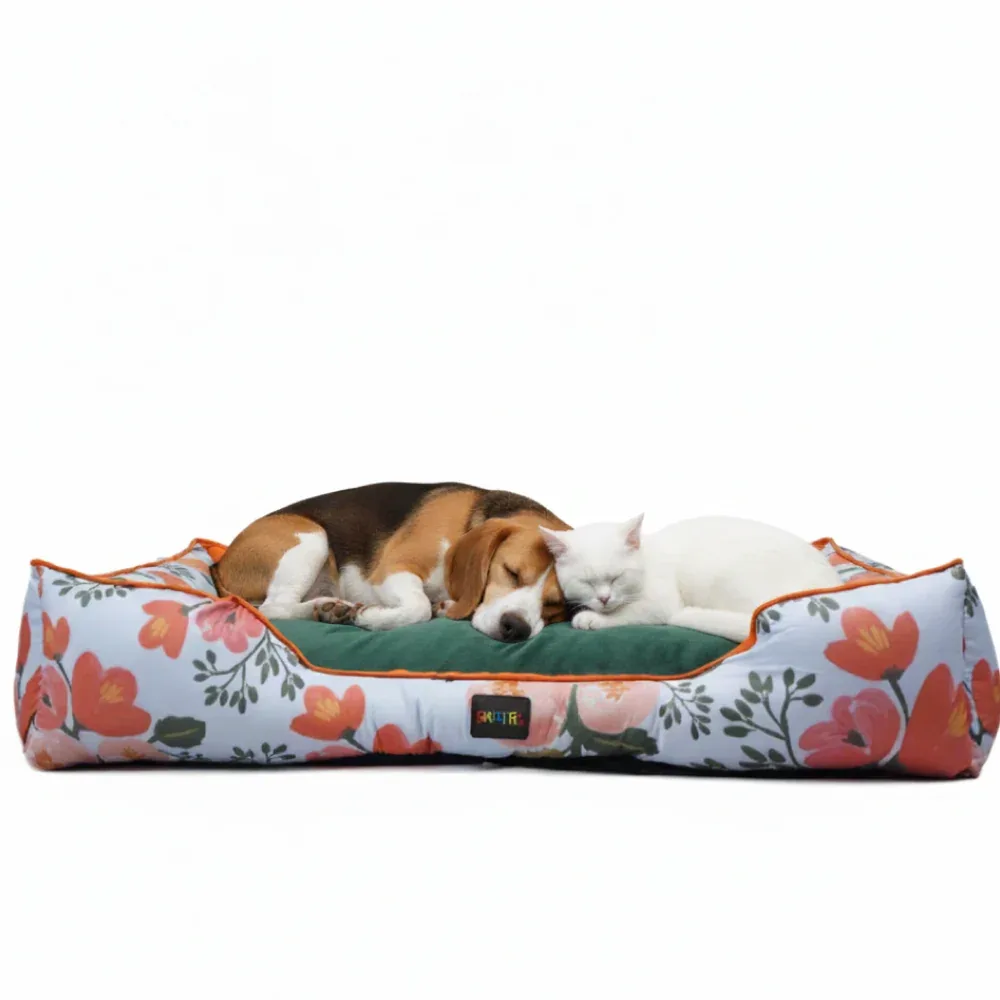 Skatrs Flower Meadow Bed for Dogs & Cats (Orange/Green)