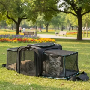Skatrs Foldable Expandable Pet Travel Carrier Bag for Small Dogs, Adult Cats & Kittens (Black)