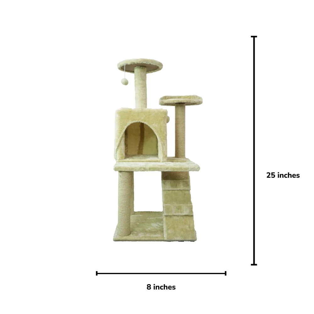 Skatrs Kitty Kastle Multi Level Cat Tree with Condo, Scratching Post, Platform and Ladder Toy (Beige) - Image 2