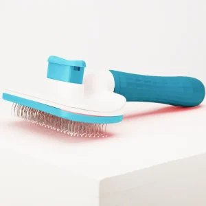 Skatrs Self Clean Slicker Brush with Metal Bristles for Dogs and Cats (Blue)