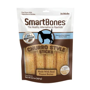 SmartBones Churro Style Sticks Dog Treat Churro & Peanut Butter Large, 14 pk