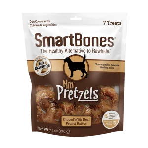 SmartBones Pretzels Dog Chews Peanut Butter Mini, 7 pk
