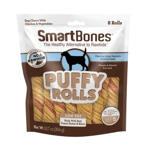 SmartBones Puffy Rolls Dog Treats Peanut Butter & Bison 8 ct