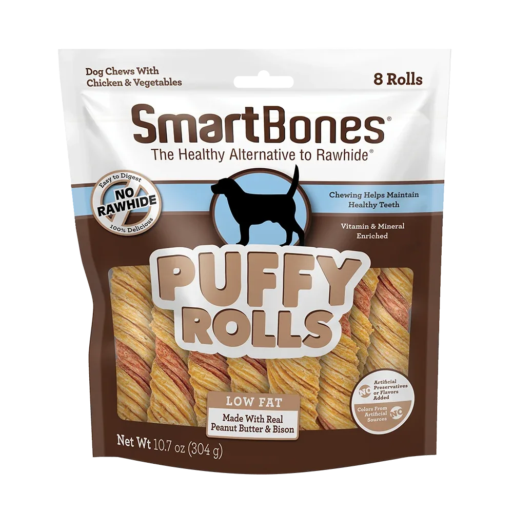 SmartBones Puffy Rolls Dog Treats Peanut Butter & Bison 8 ct