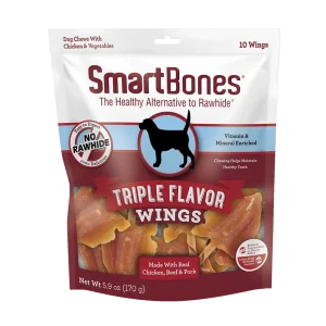 SmartBones Triple Flavor Ribs Dog Chews Wings Chicken, Pork & Beef 10 pk