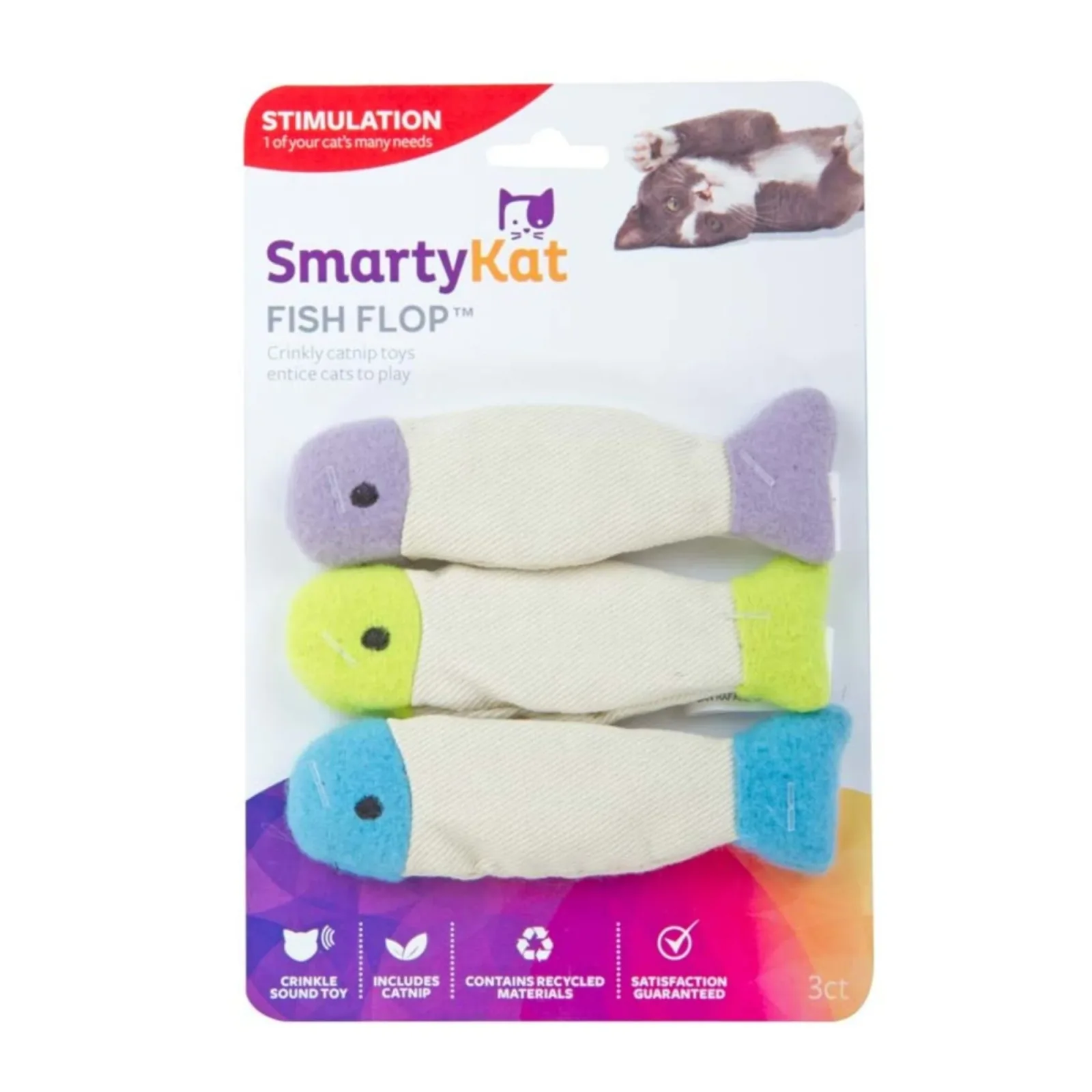 SmartyKat Fish Flop Crinkle Plush Catnip Cat Toy - 3 ct