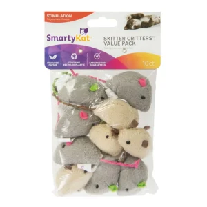 SmartyKat Skitter Critters Catnip Mice Cat Toys Value Pack, Grey and Tan, 10 ct
