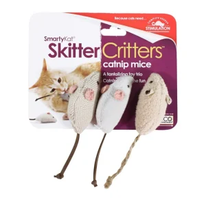 SmartyKat Skitter Critters Mice Catnip Cat Toy, Grey, Tan, 3 ct