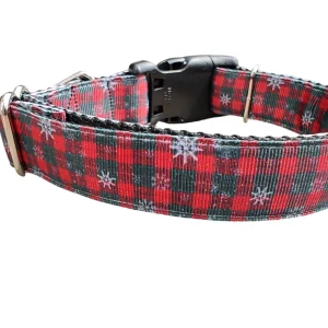 Snowflake Check Plaid Christmas Nylon Dog Collar