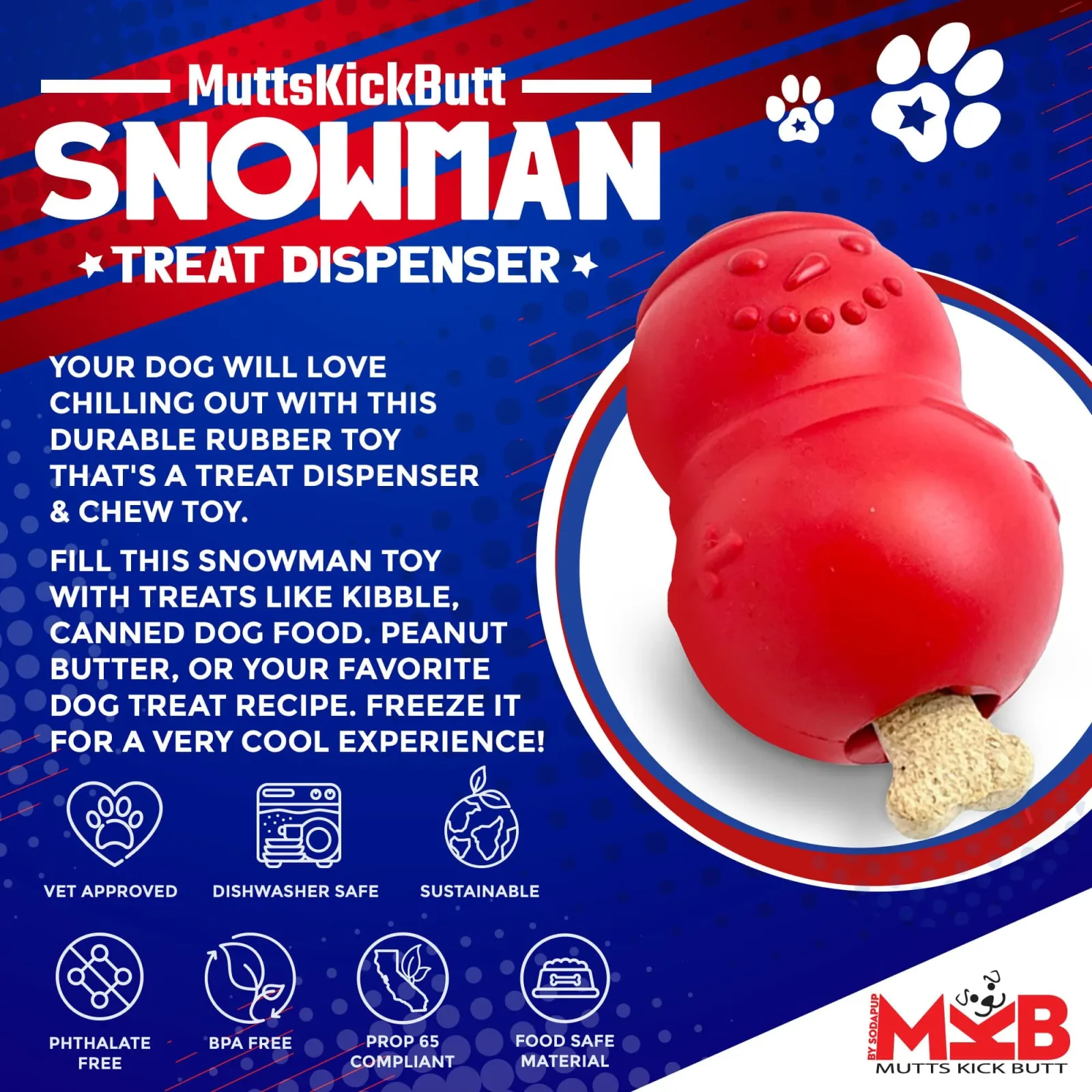 Snowman eDispenser Durable Rubber Chew Toy & Treat Dispenser - Image 2