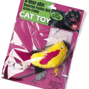 Spot A-Door-Able Bouncing Plush Bird with Feather Tail Cat Toy Multi-Color, 4.5 in