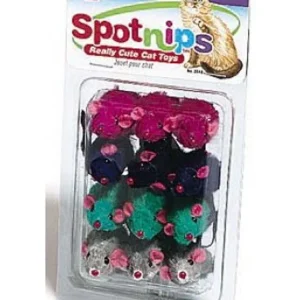 Spot Colored Plush Mice Rattle and Catnip Cat Toy Assorted 12 ct