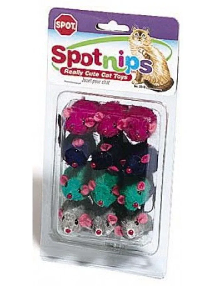 Spot Colored Plush Mice Rattle and Catnip Cat Toy Assorted 12 ct