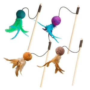 Spot Ethical Pet Wuggle Wool Ball Teaser Wand Cat Toy, 36 in, Assorted