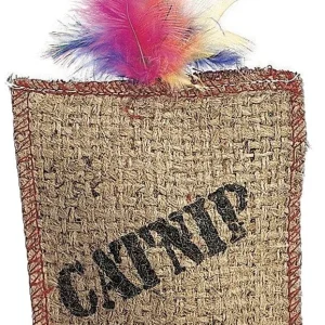 Spot Jute and Feather Sack Cat Toy with Catnip, Brown, 7 in