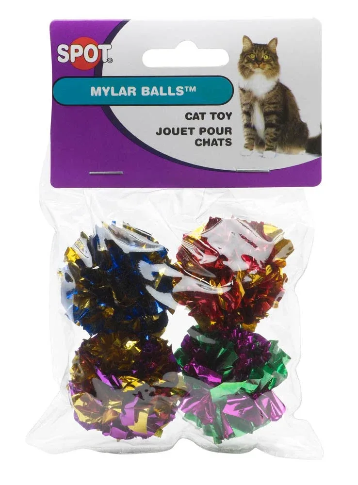 Spot Mylar Ball Cat Toy Multi-Color 1.5 in 4 ct