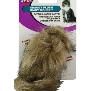 Spot Shaggy Plush Giant Mouse Rattle and Catnip Cat Toy, Brown, 8.5 in Giant