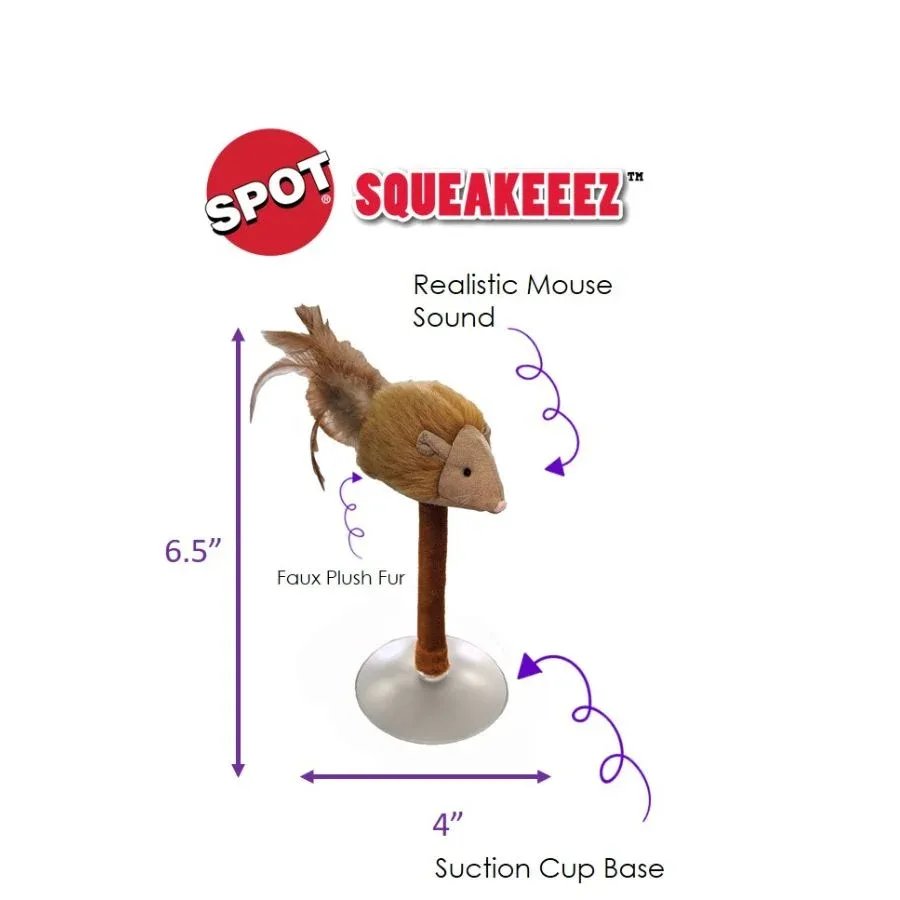Spot Squeakeeez Mouse On Suction Cup Cat Toy Tan-Brown 7 in - Image 2