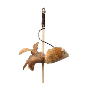 Spot Squeakeeez Mouse Teaser Wand Cat Toy Assorted Tan-Brown 14 in